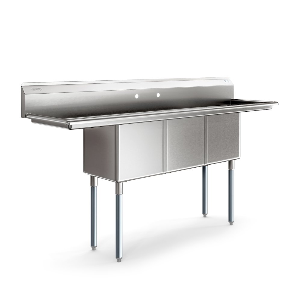 75 in Three Compartment Sink, Bowl Size 15x15x14, 16 Gauge Stainless-Steel. Picture 8