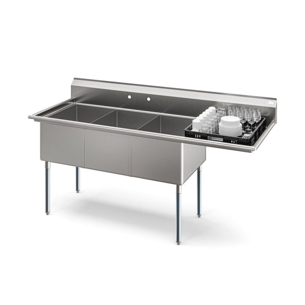 81 in. Three Compartment Sink Bowl Size 18x24x14 Stainless-Steel 18 Gauge. Picture 3