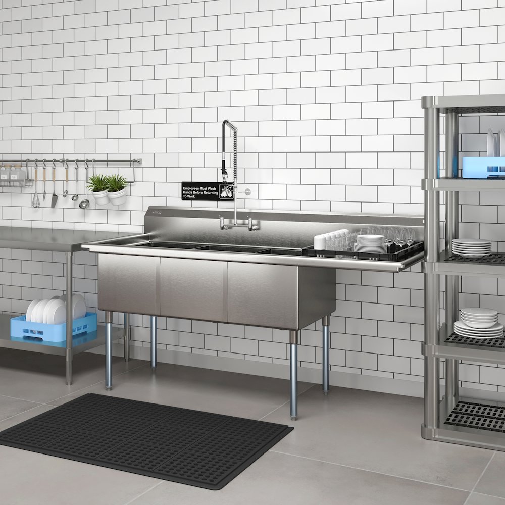 81 in. Three Compartment Sink Bowl Size 18x24x14 Stainless-Steel 18 Gauge. Picture 5