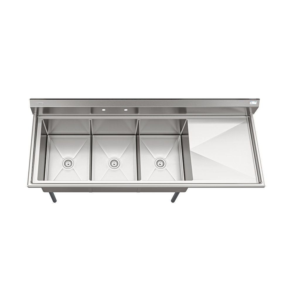 81 in. Three Compartment Sink Bowl Size 18x24x14 Stainless-Steel 18 Gauge. Picture 9