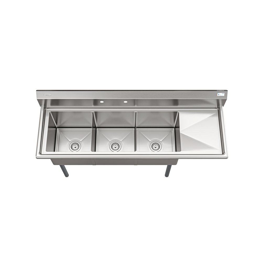 63 in Three Compartment Sink, Bowl Size 15x15x14, 18-Gauge Stainless-Steel. Picture 8