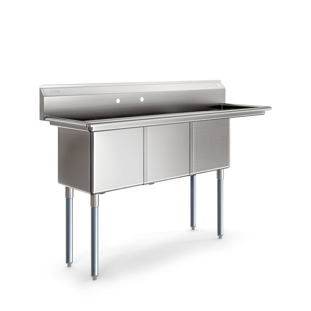 63 in Three Compartment Sink, Bowl Size 15x15x14, 18-Gauge Stainless-Steel. Picture 7