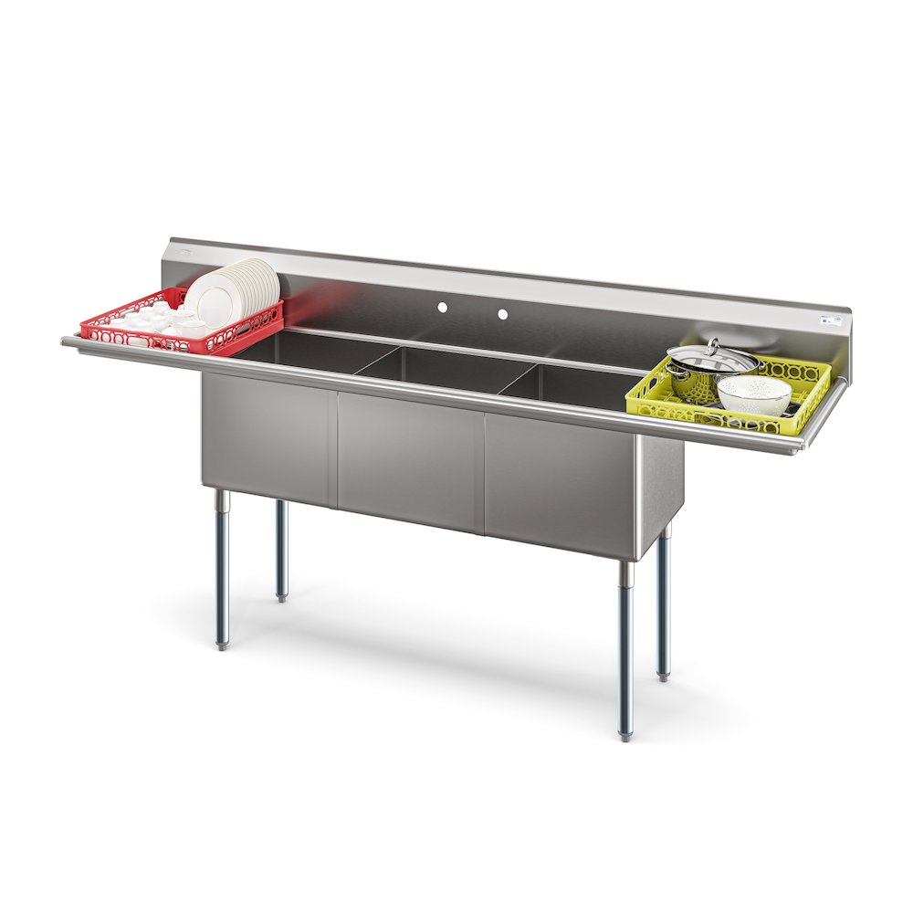 90 in. Three Compartment Sink Bowl Size 18x18x14 18-Gauge Stainless-Steel. Picture 3