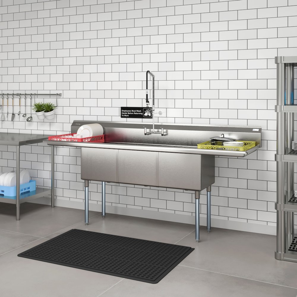 90 in. Three Compartment Sink Bowl Size 18x18x14 18-Gauge Stainless-Steel. Picture 5