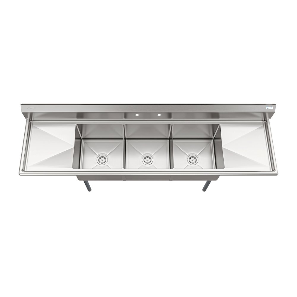 90 in. Three Compartment Sink Bowl Size 18x18x14 18-Gauge Stainless-Steel. Picture 6