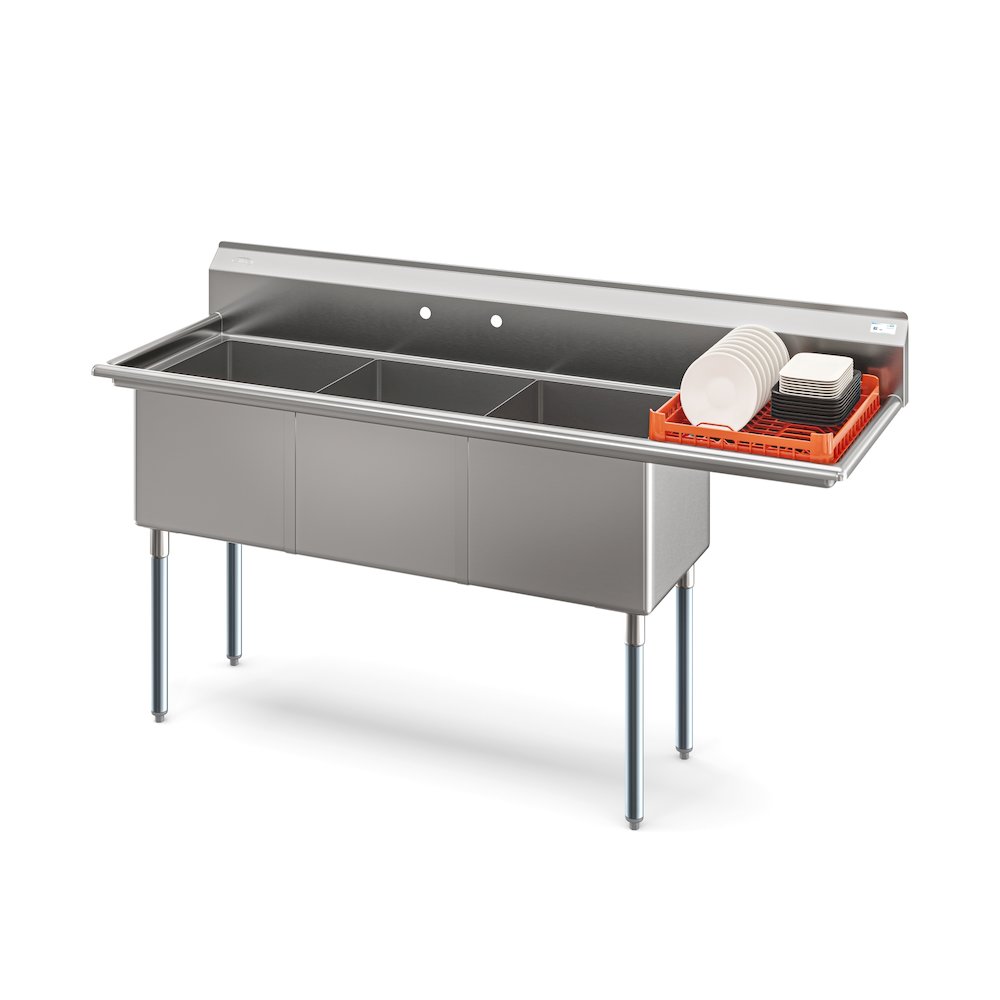 75 in. Three Compartment Sink Bowl Size 18x18x14 Stainless-Steel 18 Gauge. Picture 3
