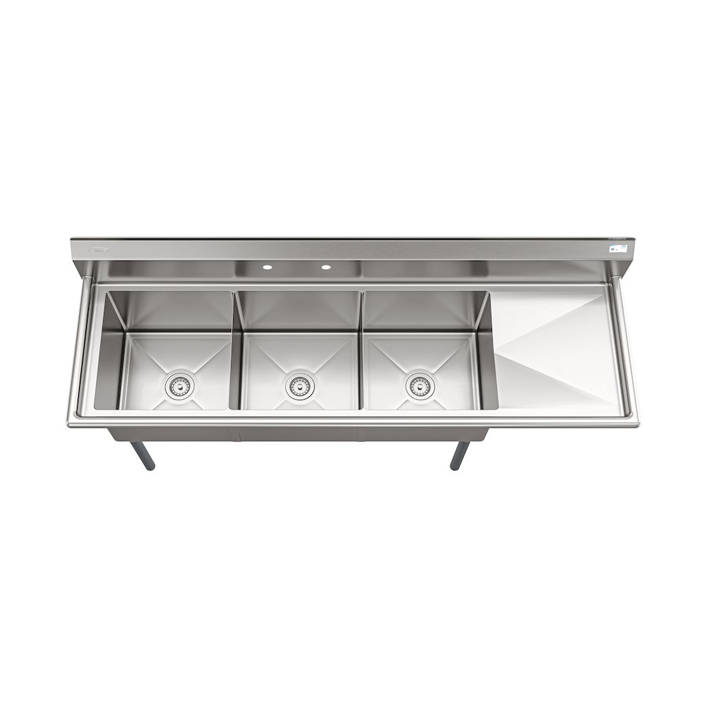 75 in. Three Compartment Sink Bowl Size 18x18x14 Stainless-Steel 18 Gauge. Picture 6