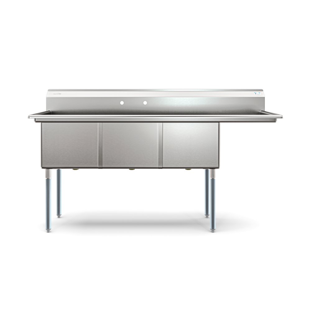 75 in. Three Compartment Sink Bowl Size 18x18x14 Stainless-Steel 18 Gauge. Picture 7