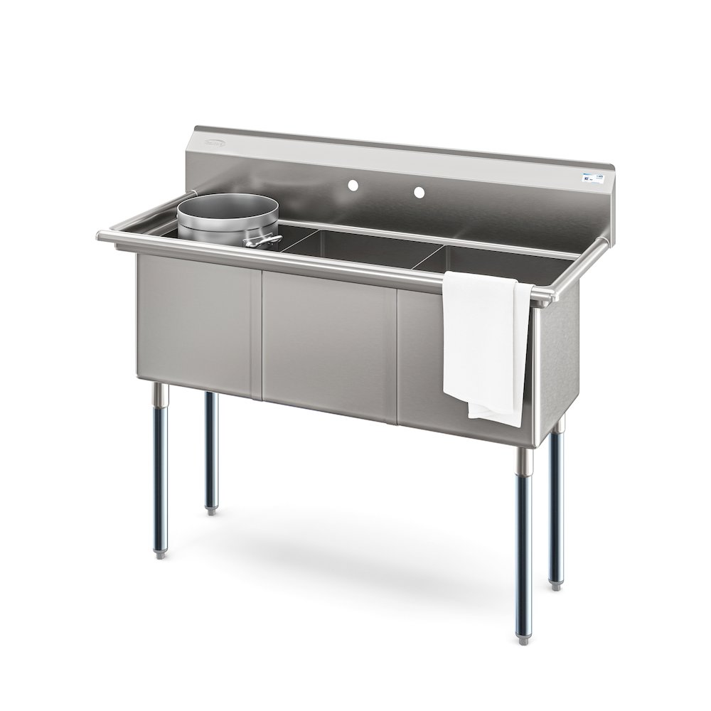 60 in. Three Compartment Sink Bowl Size 18x18x14 Stainless-Steel 18 Gauge. Picture 3