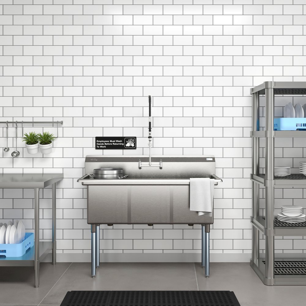 60 in. Three Compartment Sink Bowl Size 18x18x14 Stainless-Steel 18 Gauge. Picture 4