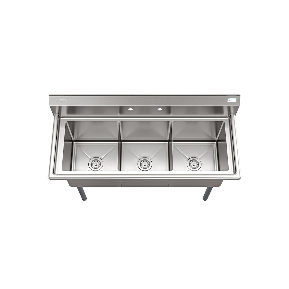 60 in. Three Compartment Sink Bowl Size 18x18x14 Stainless-Steel 18 Gauge. Picture 7
