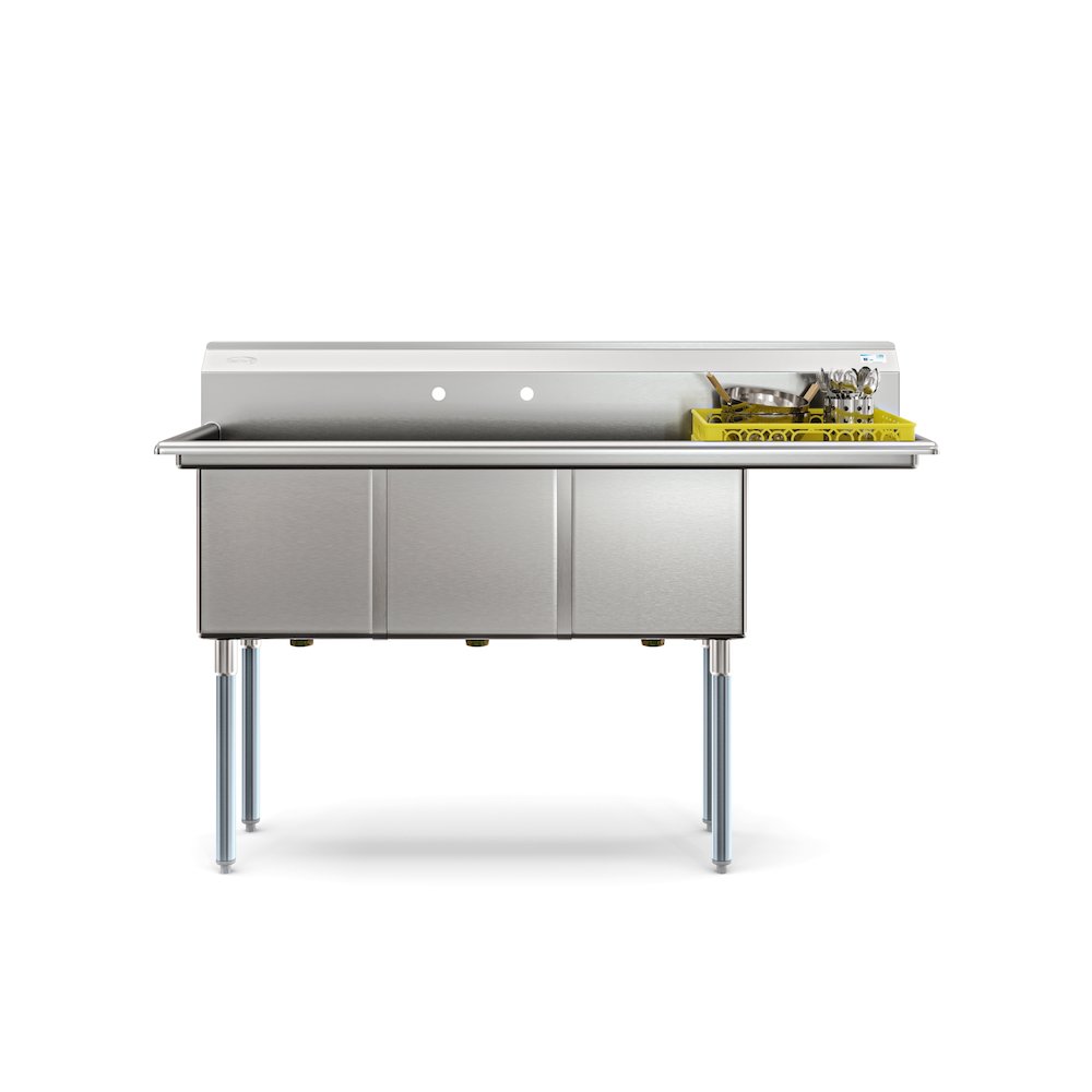 63 in Three Compartment Sink, Bowl Size 15x15x14, Stainless-Steel 16 Gauge. Picture 1