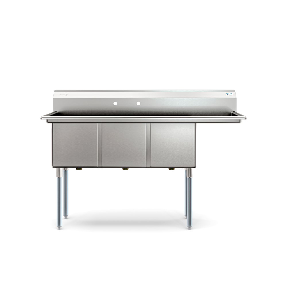 63 in Three Compartment Sink, Bowl Size 15x15x14, Stainless-Steel 16 Gauge. Picture 2