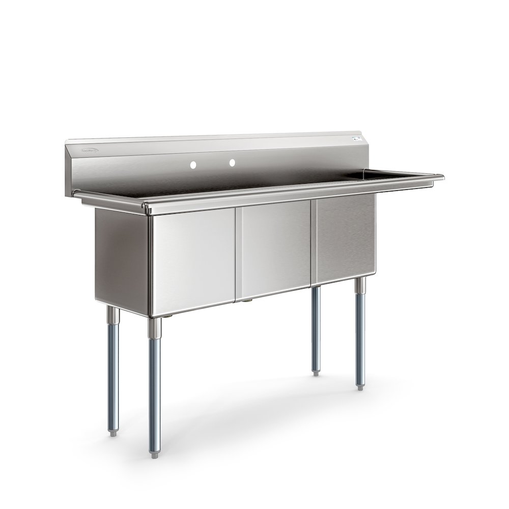 63 in Three Compartment Sink, Bowl Size 15x15x14, Stainless-Steel 16 Gauge. Picture 7