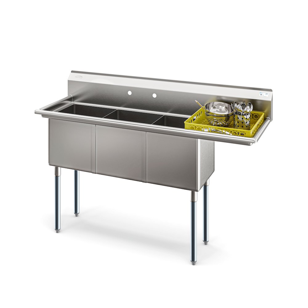 63 in Three Compartment Sink, Bowl Size 15x15x14, 18-Gauge Stainless-Steel. Picture 3