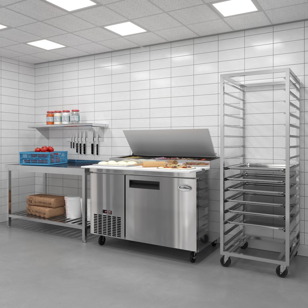 50 in. One Door Commercial Pizza Prep Refrigerator in Stainless-Steel. Picture 2