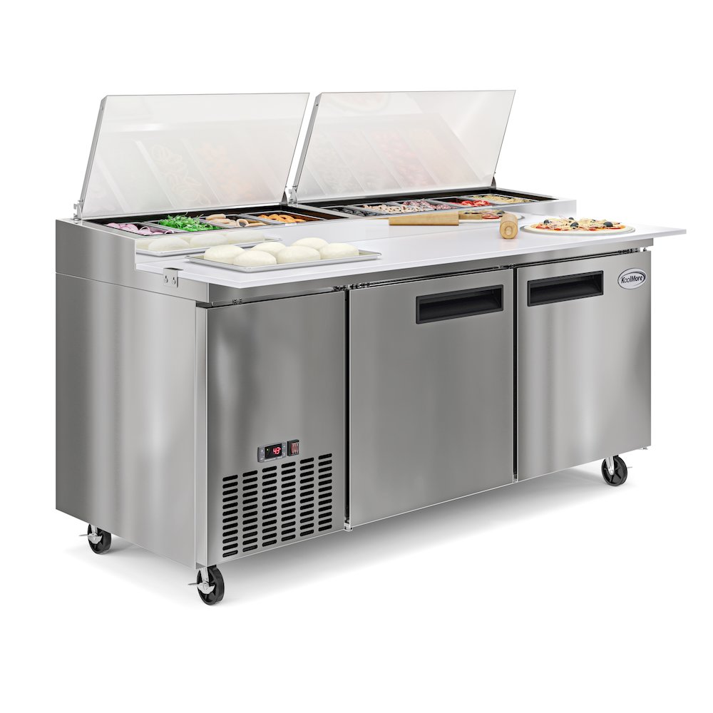 71 in. Two Door Commercial Pizza Prep Refrigerator in Stainless-Steel. Picture 4