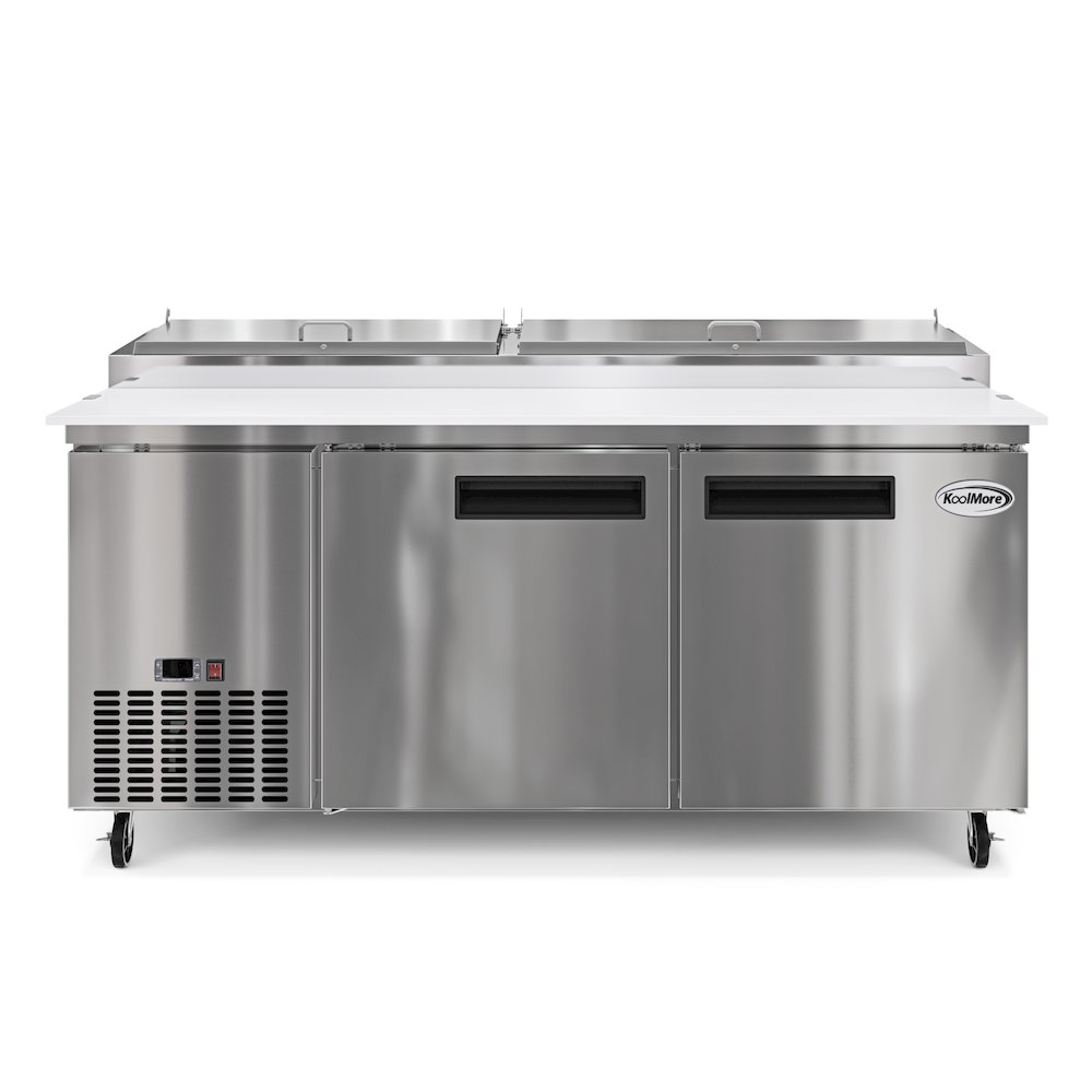 71 in. Two Door Commercial Pizza Prep Refrigerator in Stainless-Steel. Picture 1