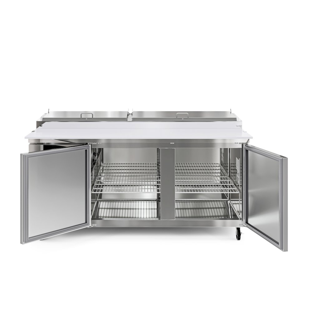 71 in. Two Door Commercial Pizza Prep Refrigerator in Stainless-Steel. Picture 2