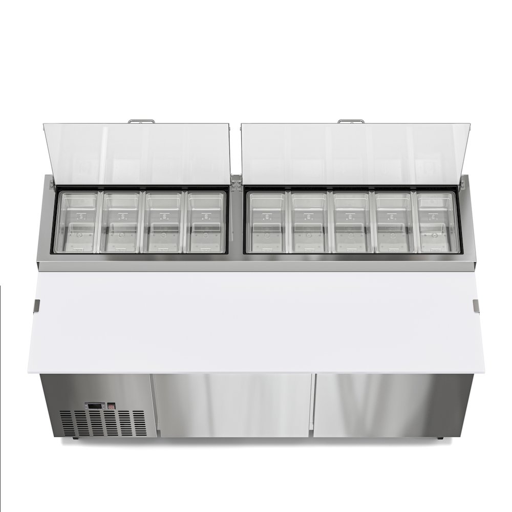 71 in. Two Door Commercial Pizza Prep Refrigerator in Stainless-Steel. Picture 5
