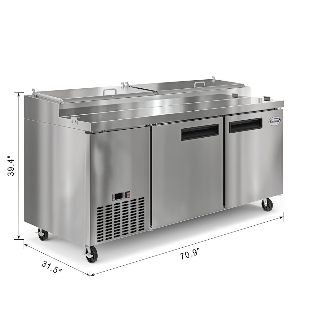 71 in. Two Door Commercial Pizza Prep Refrigerator in Stainless-Steel. Picture 3