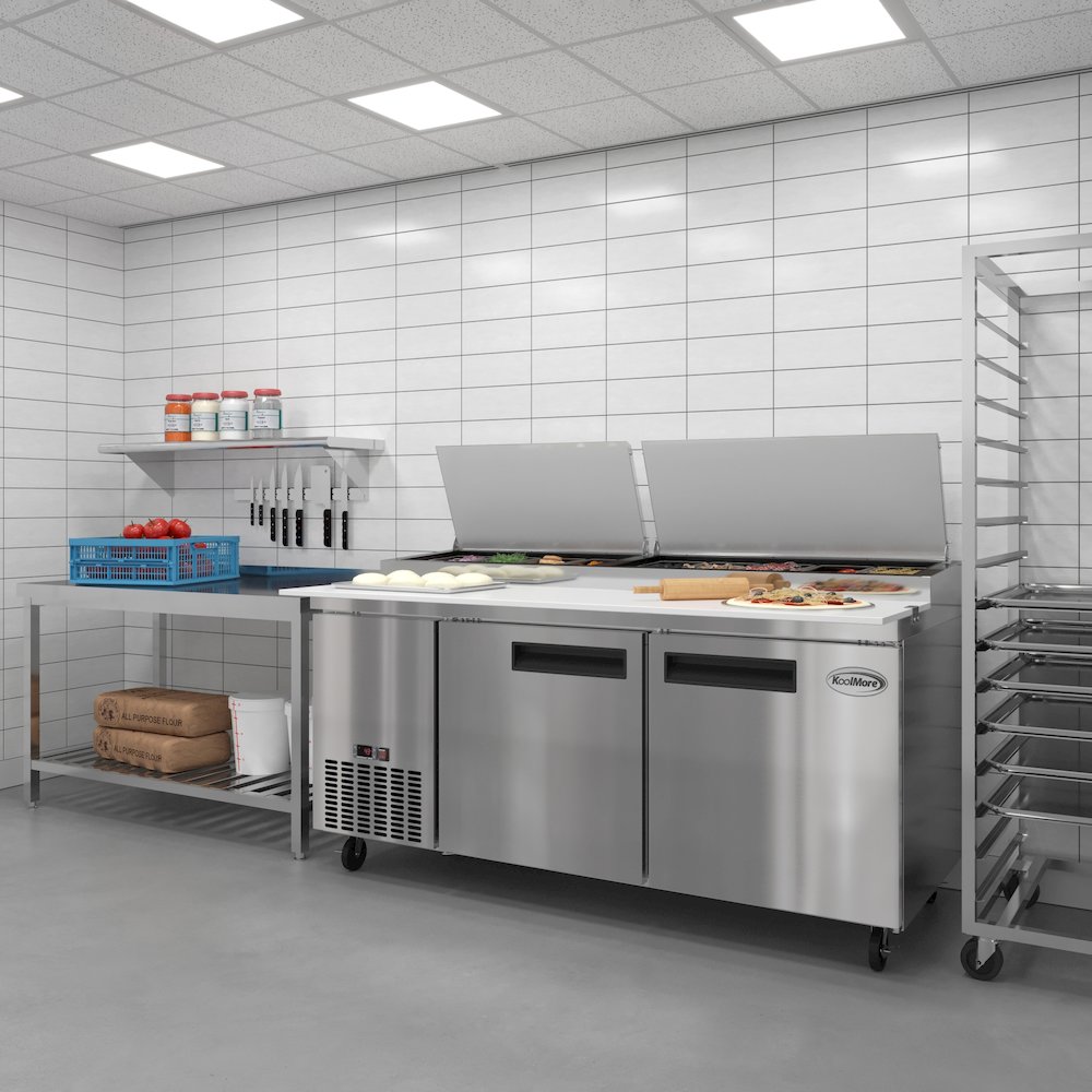 71 in. Two Door Commercial Pizza Prep Refrigerator in Stainless-Steel. Picture 6