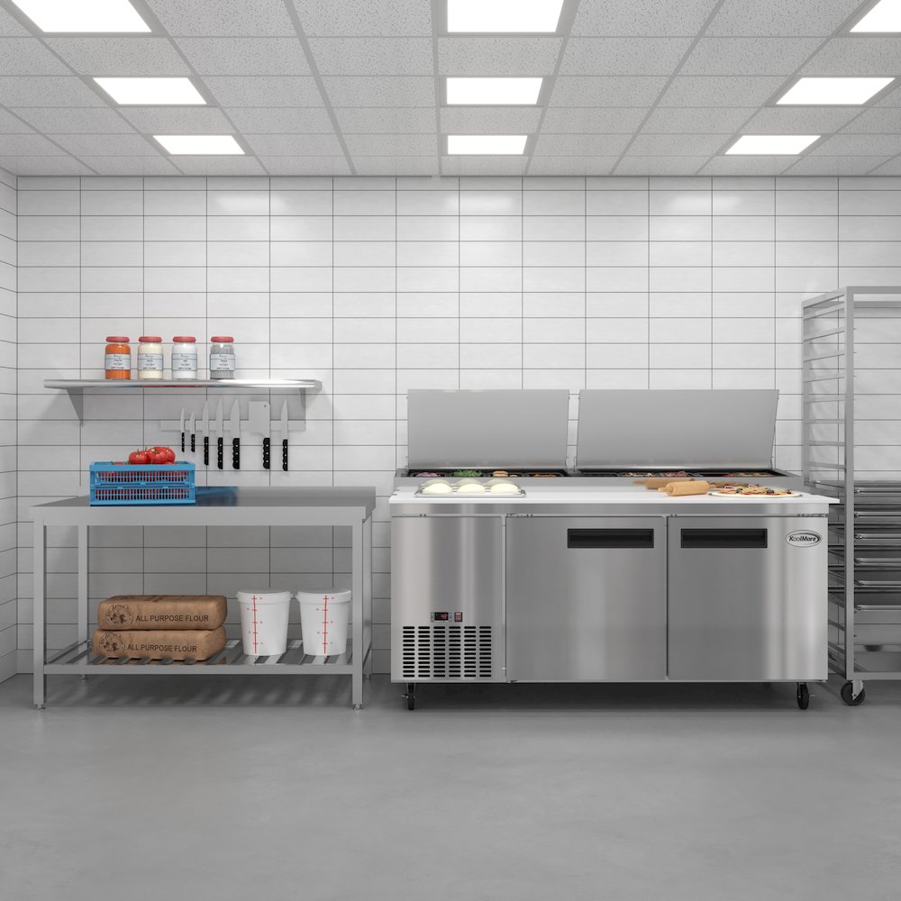 71 in. Two Door Commercial Pizza Prep Refrigerator in Stainless-Steel. Picture 11