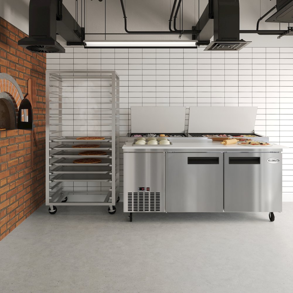 71 in. Two Door Commercial Pizza Prep Refrigerator in Stainless-Steel. Picture 8