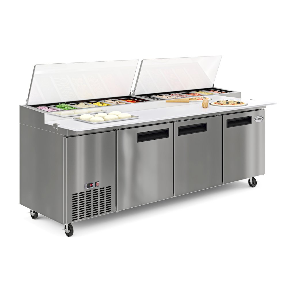 92 In. Three Door Commercial Pizza Prep Refrigerator in Stainless-Steel. Picture 4