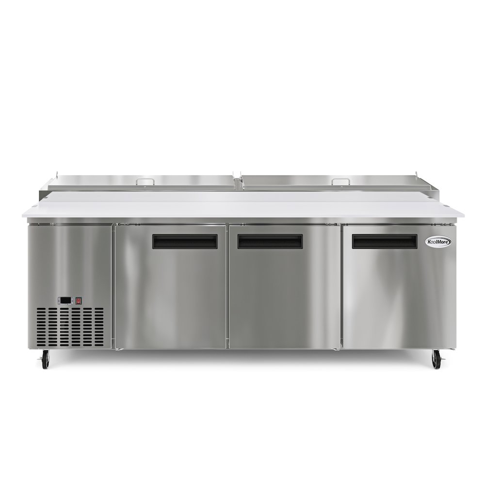 92 In. Three Door Commercial Pizza Prep Refrigerator in Stainless-Steel. Picture 1