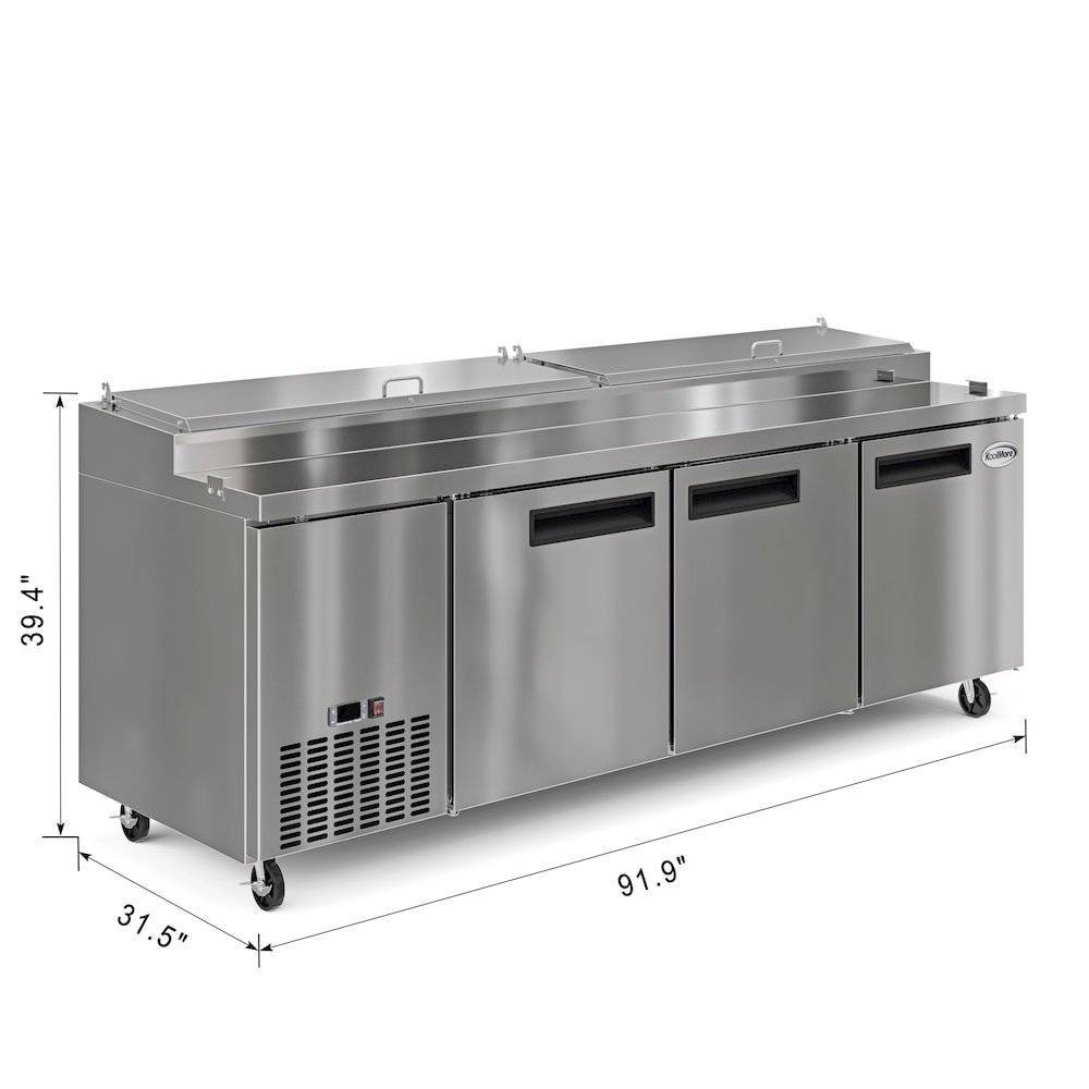 92 In. Three Door Commercial Pizza Prep Refrigerator in Stainless-Steel. Picture 3