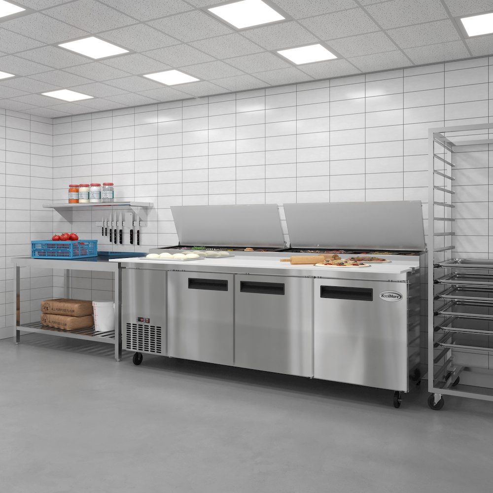 92 In. Three Door Commercial Pizza Prep Refrigerator in Stainless-Steel. Picture 5