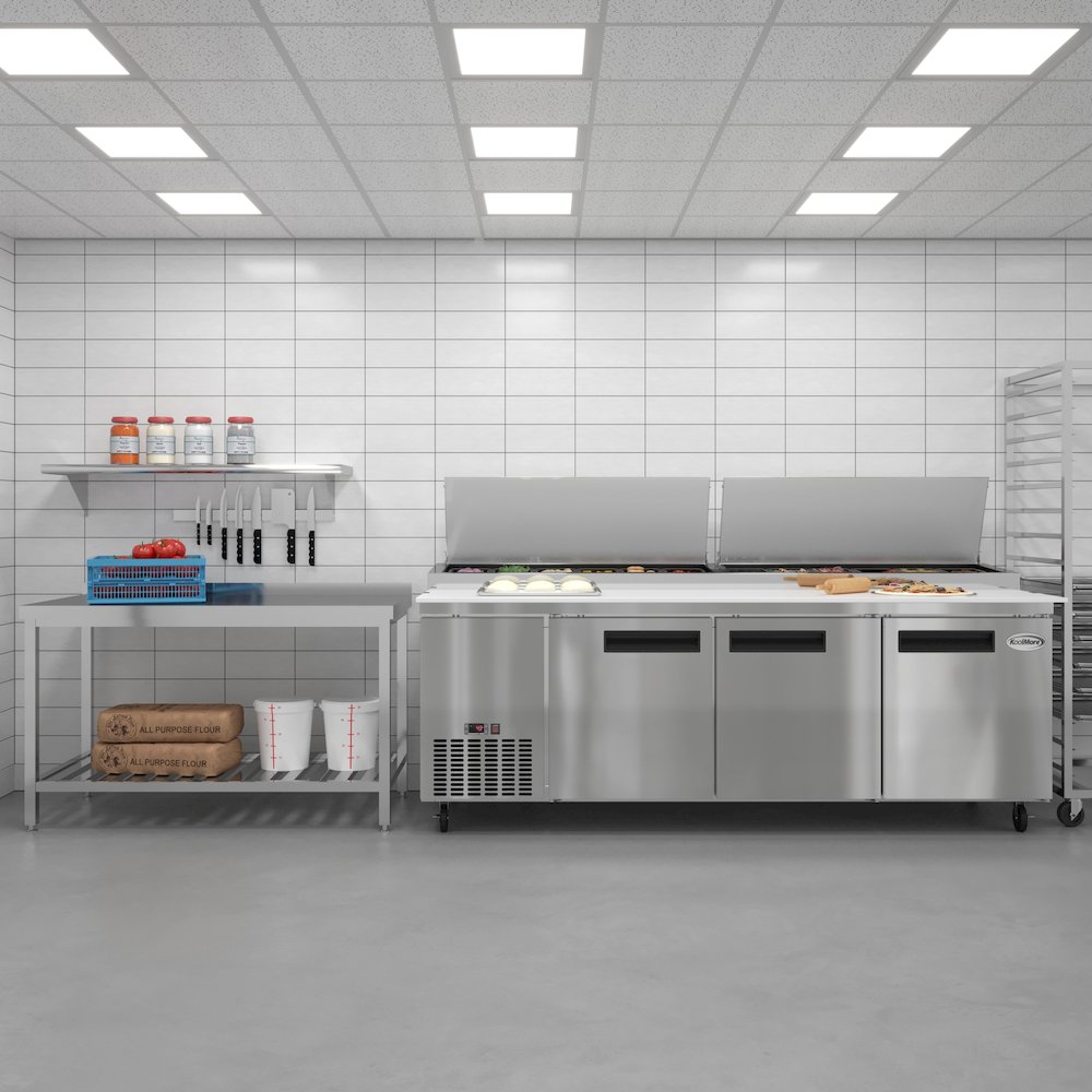 92 In. Three Door Commercial Pizza Prep Refrigerator in Stainless-Steel. Picture 9