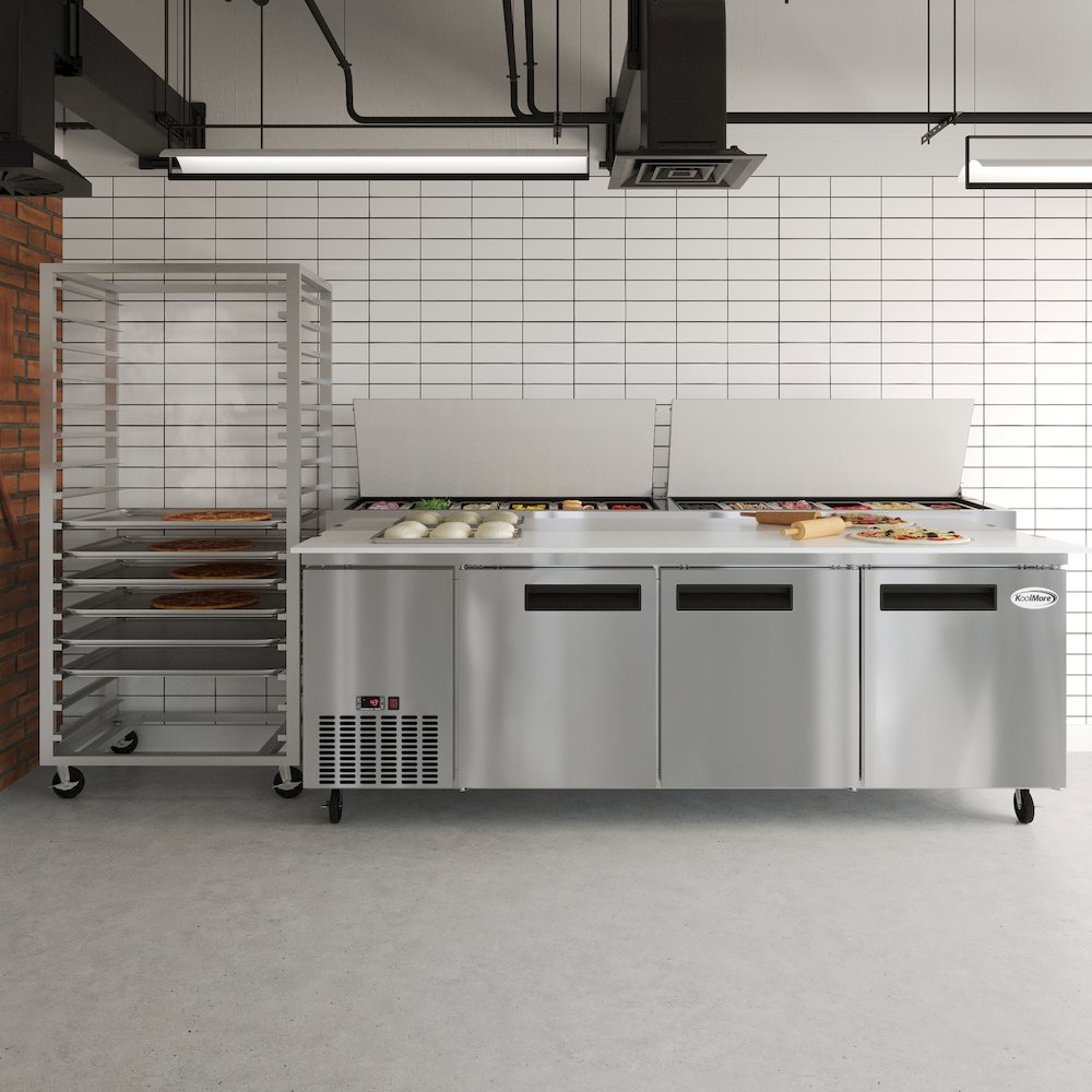 92 In. Three Door Commercial Pizza Prep Refrigerator in Stainless-Steel. Picture 12