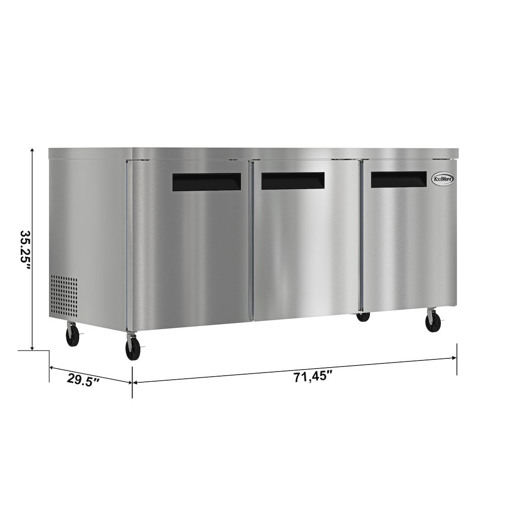 72 in. Three Door Commercial Undercounter Refrigerator 18 cu. ft.. Picture 2