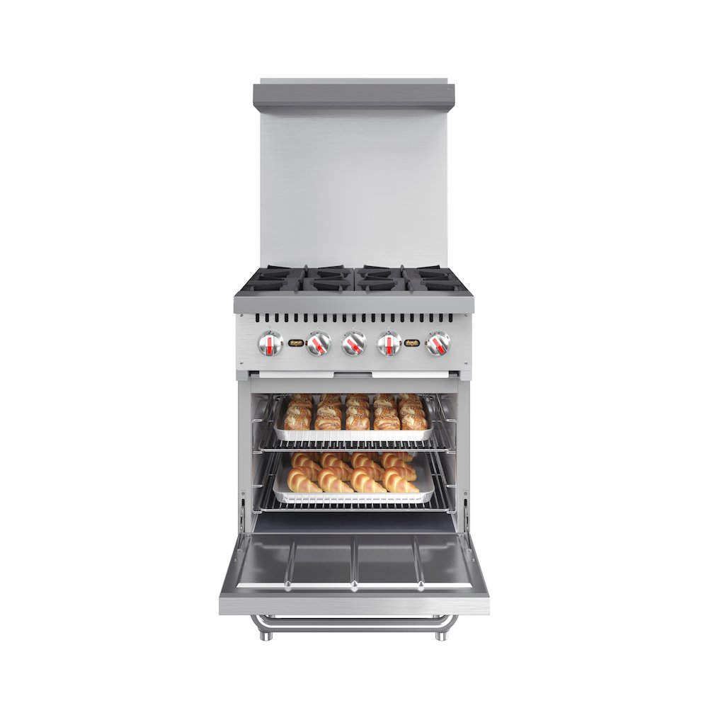 24 in. 4 Burner Commercial Natural Gas Range with Oven in Stainless-Steel. Picture 1