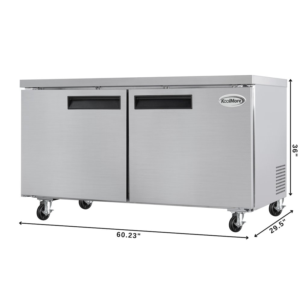 60 in. Two-Door Undercounter Freezer in Stainless Steel with Casters, ETL Listed. Picture 2