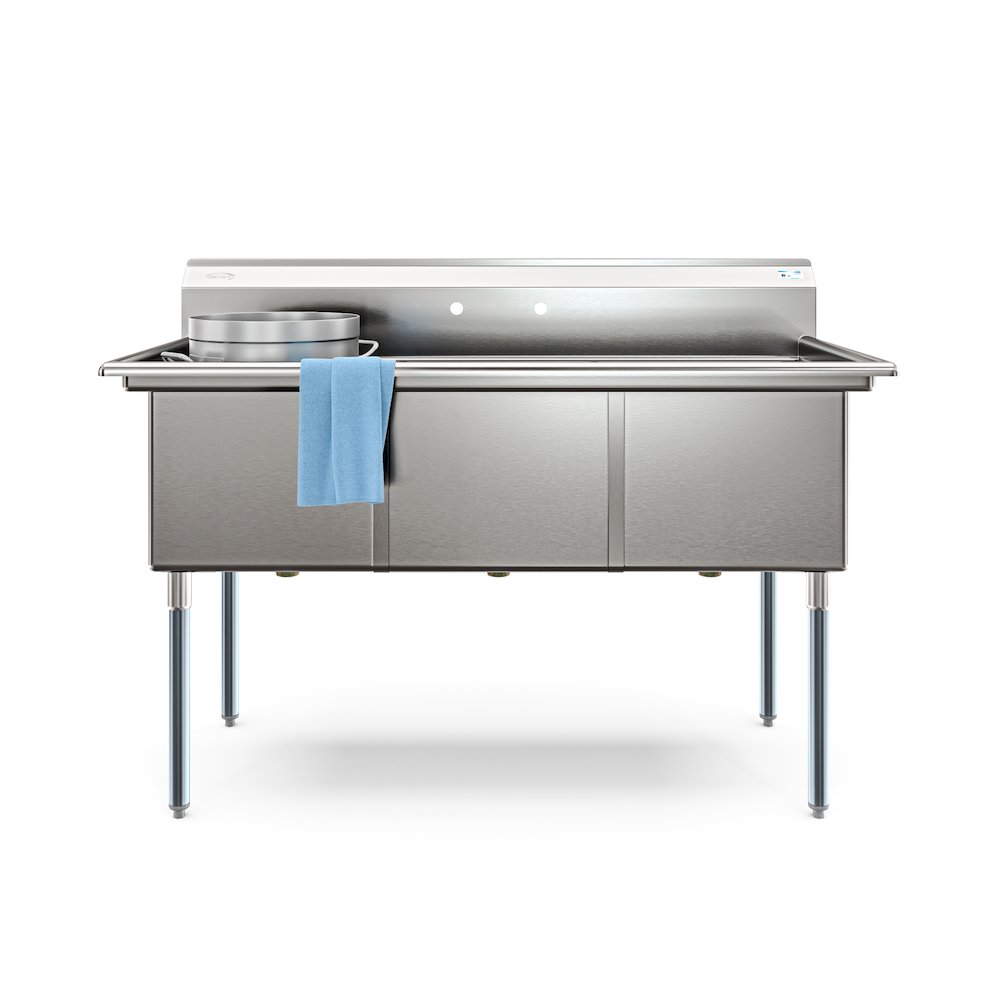 60 in. Three Compartment Sink, Bowl Size 18x24x14 in 18-Gauge Stainless-Steel. Picture 3