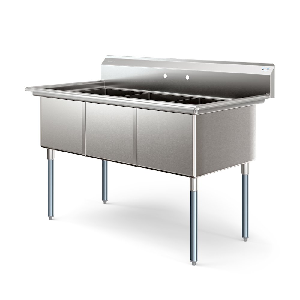 60 in. Three Compartment Sink, Bowl Size 18x24x14 in 18-Gauge Stainless-Steel. Picture 9