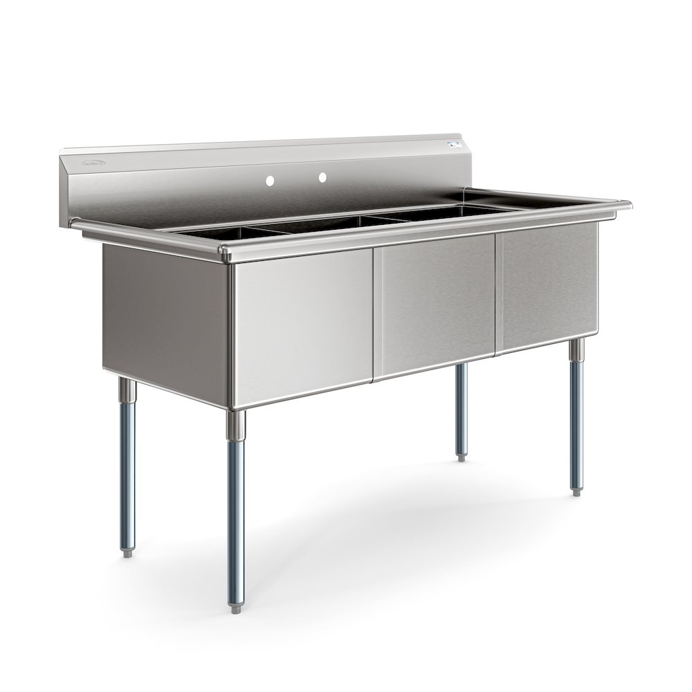 60 in. Three Compartment Sink, Bowl Size 18x24x14 in 18-Gauge Stainless-Steel. Picture 6