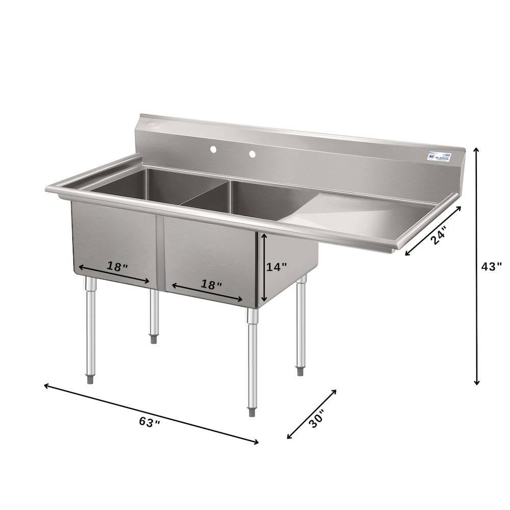 63 in. 18-Gauge 2-Compartment Sink. Picture 2