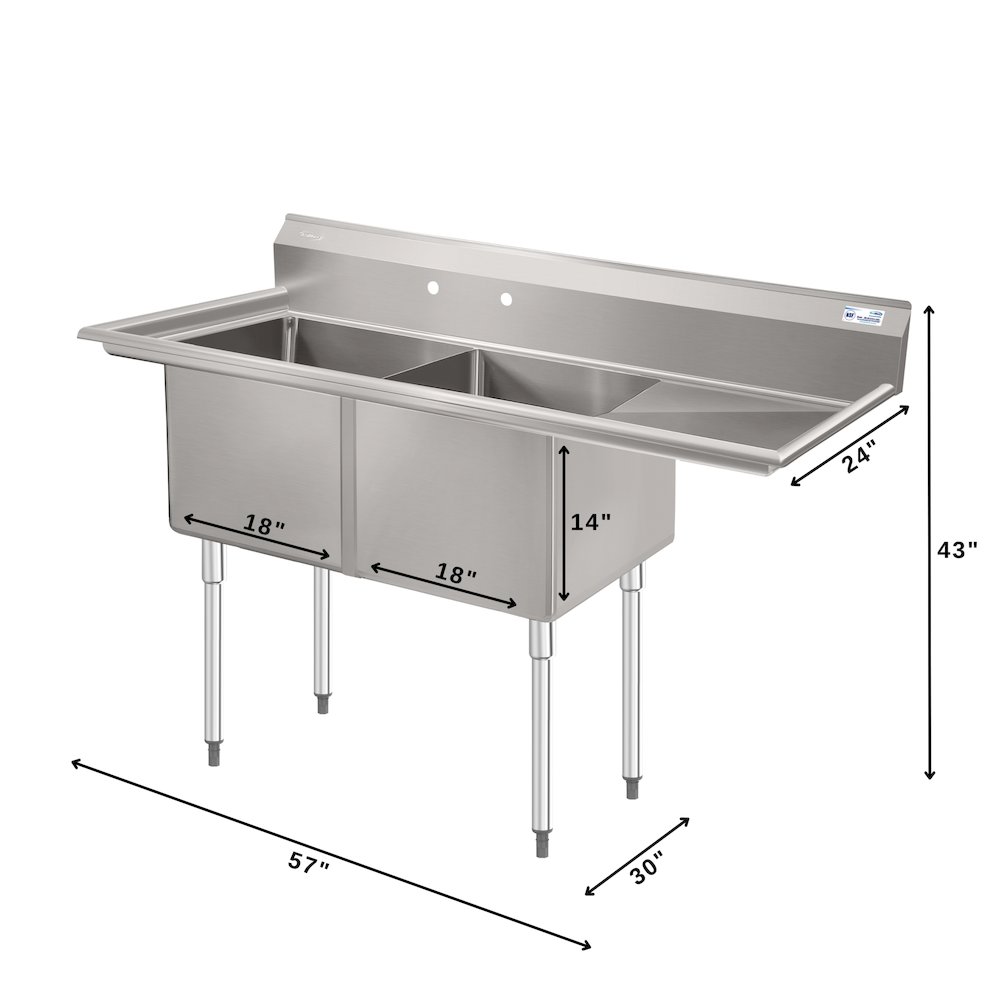 57 in. 18-Gauge 2-Compartment Sink. Picture 2