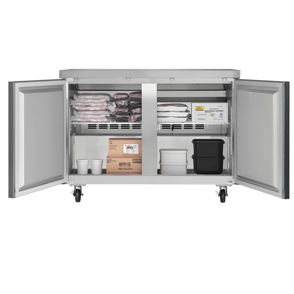48 in. Two-Door Undercounter Freezer in Stainless Steel with Casters, ETL Listed. Picture 1