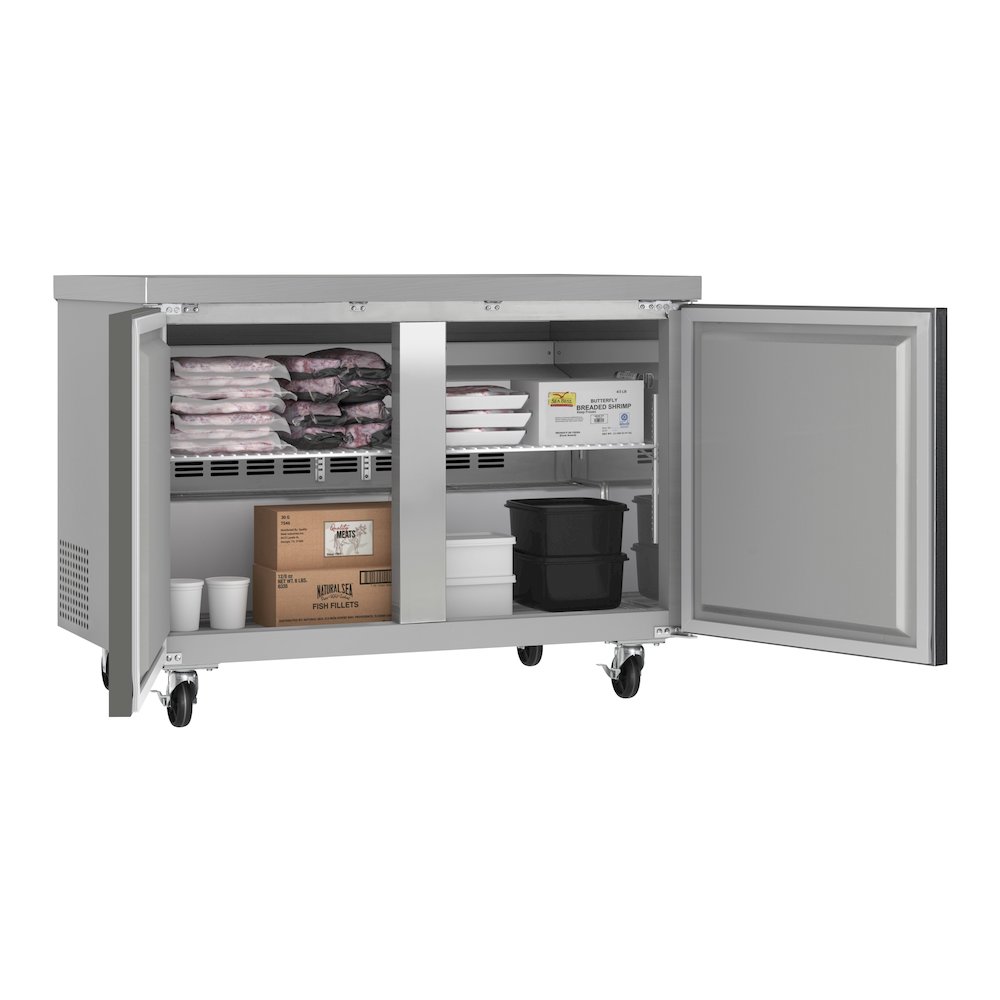 48 in. Two-Door Undercounter Freezer in Stainless Steel with Casters, ETL Listed. Picture 4