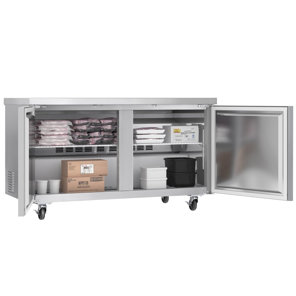 60 in. Two-Door Undercounter Freezer in Stainless Steel with Casters, ETL Listed. Picture 4