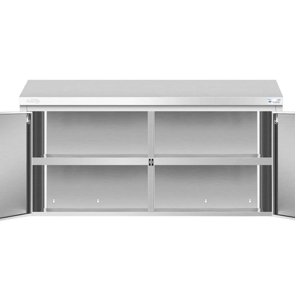 60 in. Kitchen Wall Cabinet with Hinged Doors and 2 shelves in Stainless-Steel. Picture 8