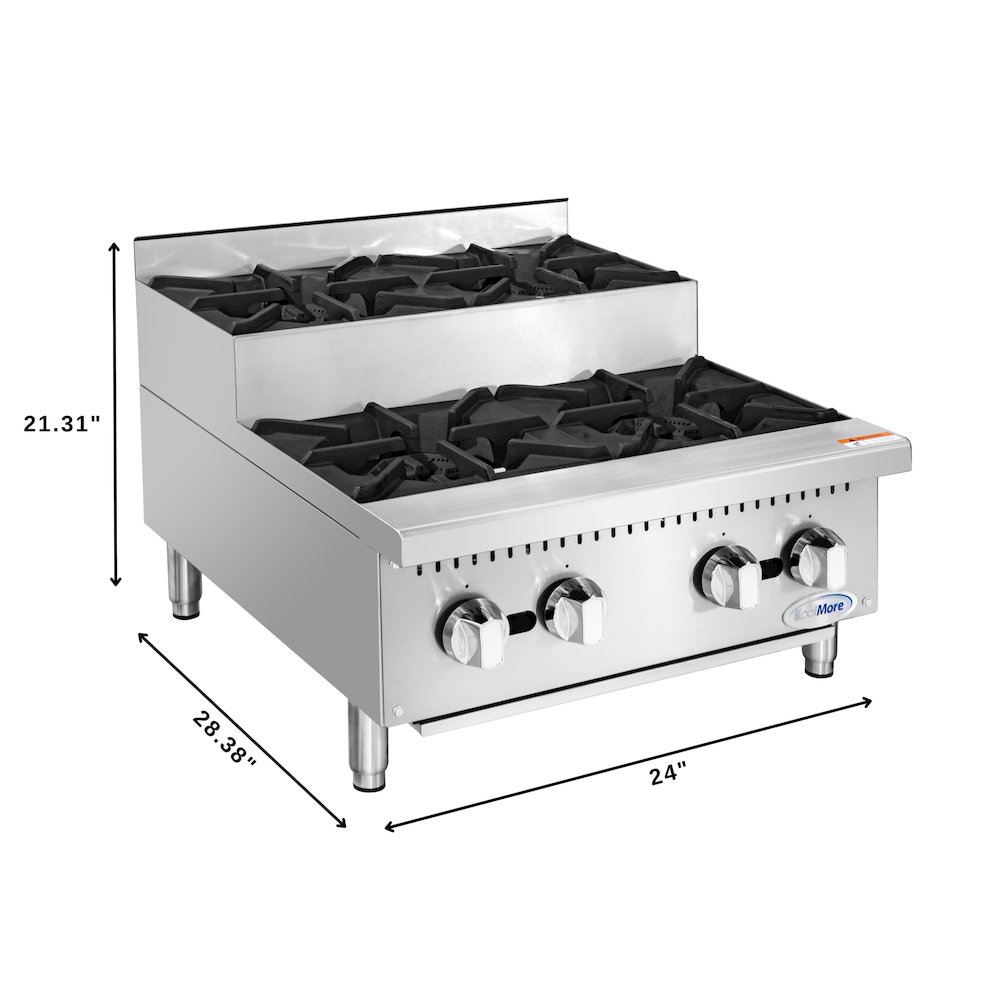 24 in. Commercial Four-Burner Step Up Range, 104000 BTU in Stainless-Steel. Picture 2