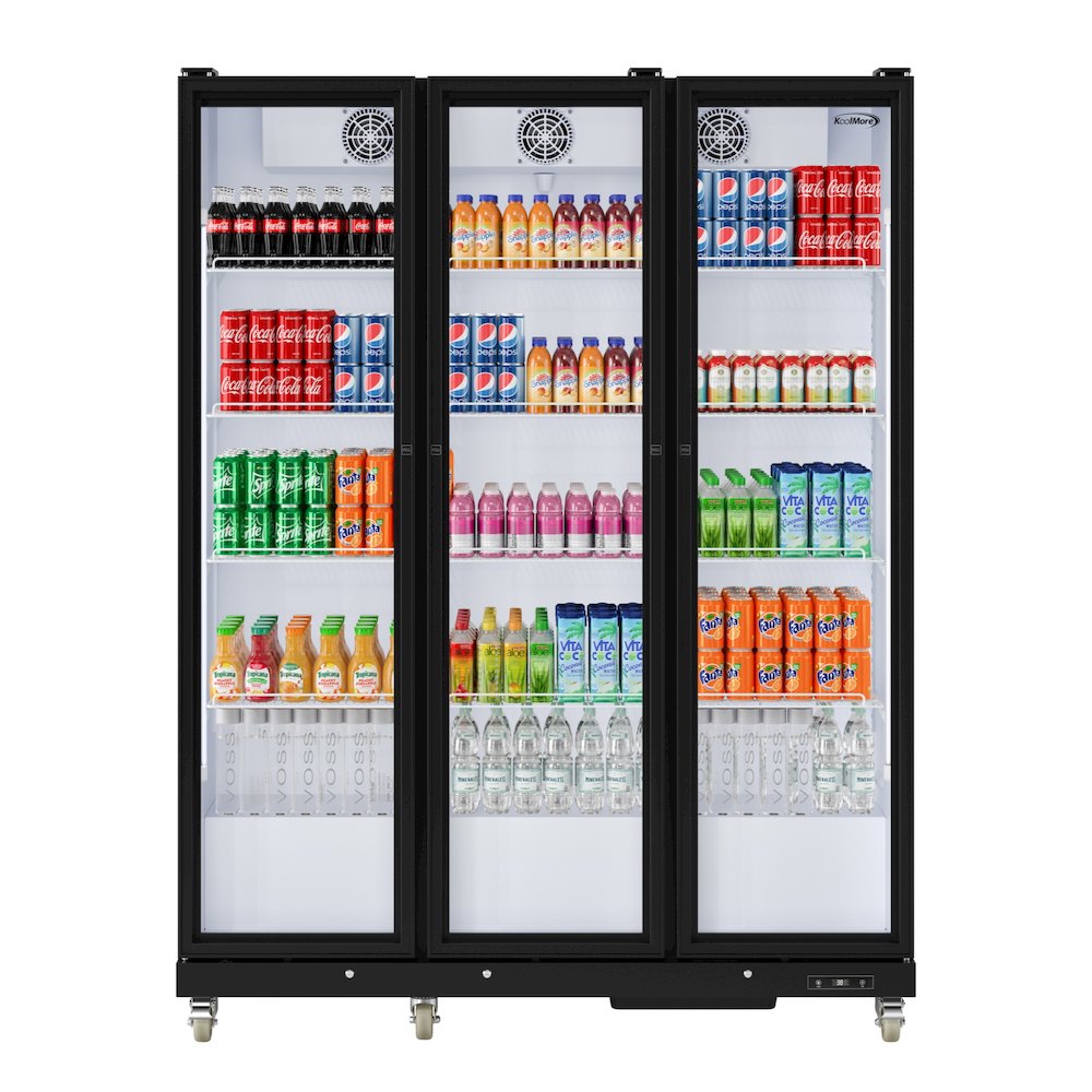 71 in. 3 Fully Glass Door Merchandiser Refrigerator, 46 cu. ft. in Black. Picture 3