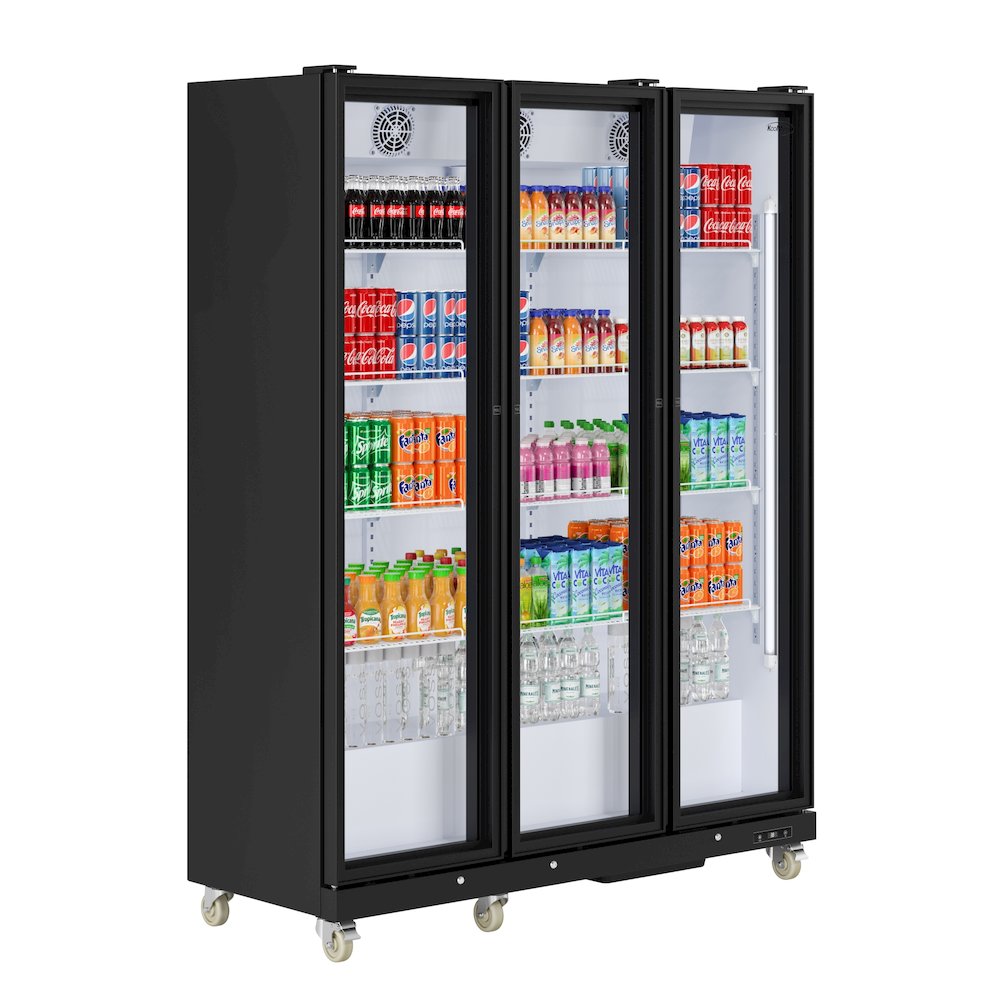 71 in. 3 Fully Glass Door Merchandiser Refrigerator, 46 cu. ft. in Black. Picture 1