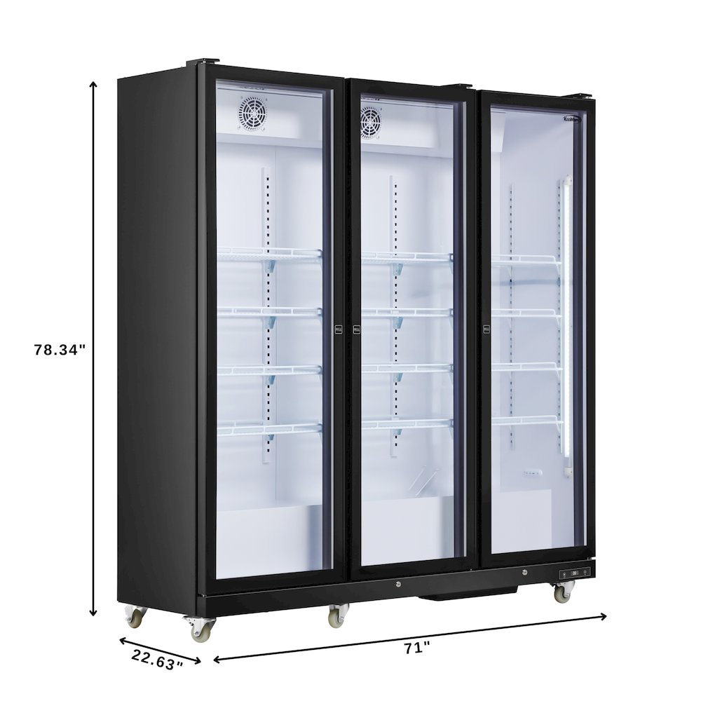 71 in. 3 Fully Glass Door Merchandiser Refrigerator, 46 cu. ft. in Black. Picture 2